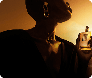 image of model spraying perfume